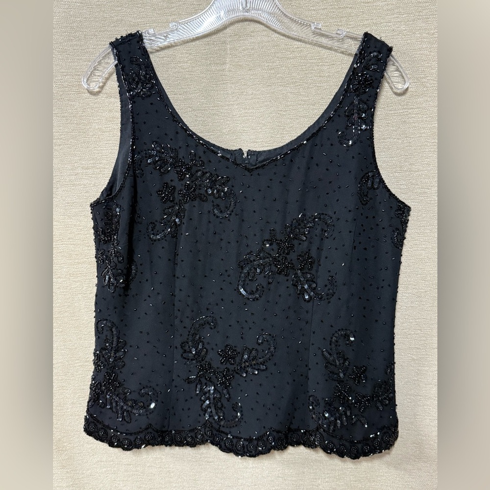 J Kara Black Beaded Sleeveless Blouse